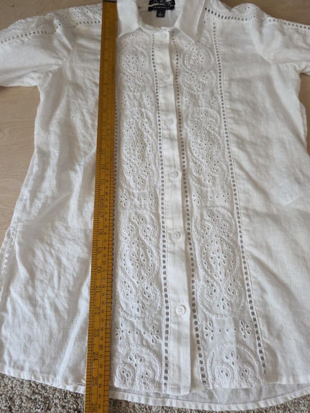 J.Crew Garcon Classic Shirt Women Eyelet Linen White - Size 0 - Picture 12 of 14
